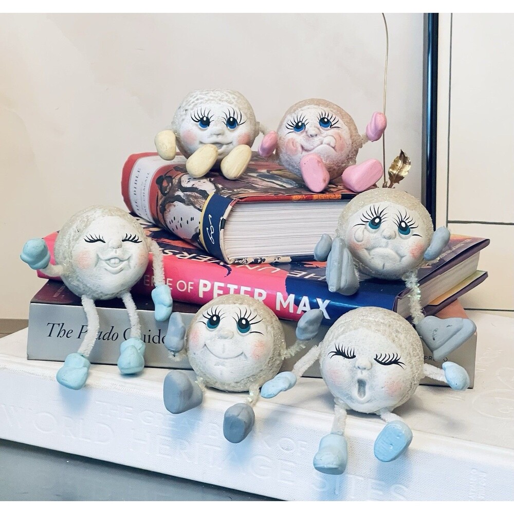 Lot of 6 VTG Anthropomorphic Snowball Head Shelf Sitters Painted Faces